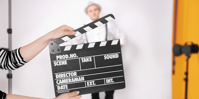 Film clapboard being used during an acting audition.