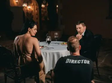 Two actors and a director going over a finished commercial shoot. This was very different from an audition.