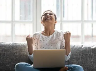 An actress happily taking advantage of Casting Frontier's Free Submissions Week offer.