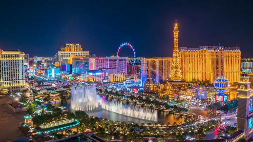 Panoramic view of Las Vegas at night.
