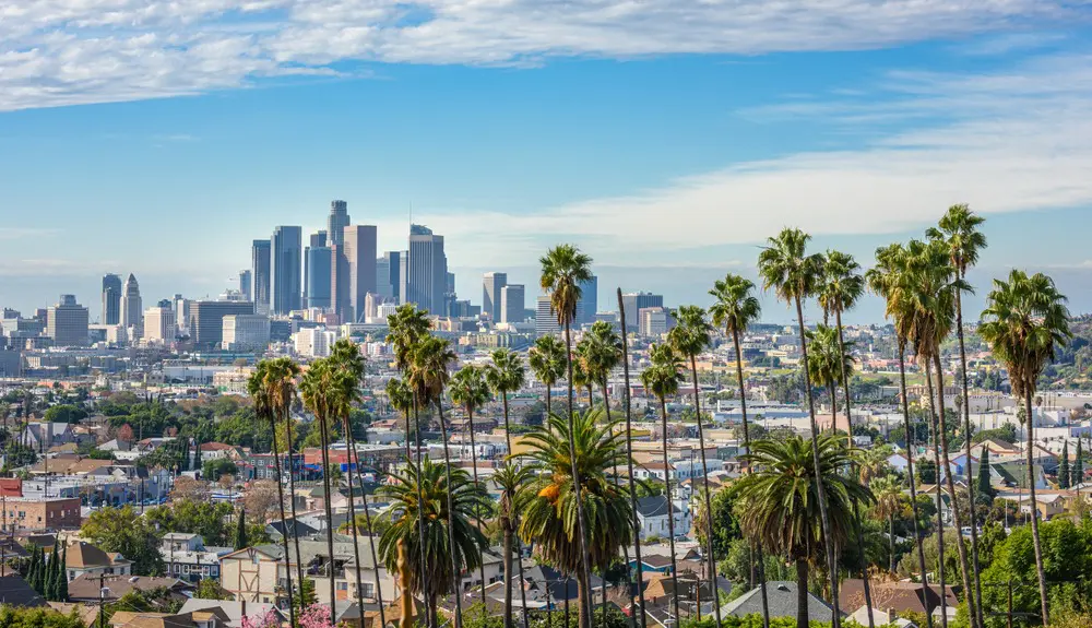 Los Angeles skyline during a sunny day.