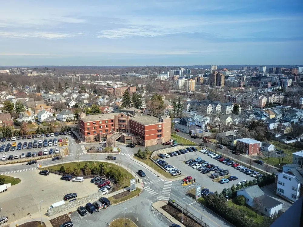 Panoramic view of Stamford, Connecticut during a sunny day.