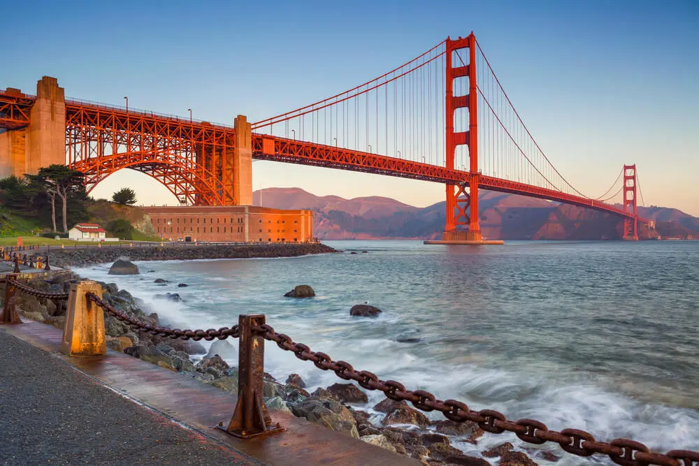 Golden Gate Bridge in San Francisco during the sunrise.
