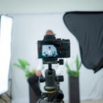 Actor recording a self tape in a professional studio.
